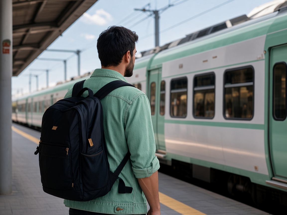Traveler at a train station